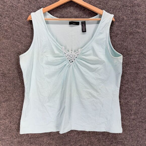 Apostrophe Top Women 16-18W Plus Blue V-Neck Sleeveless Wide Strap Cotton Casual - Picture 1 of 6